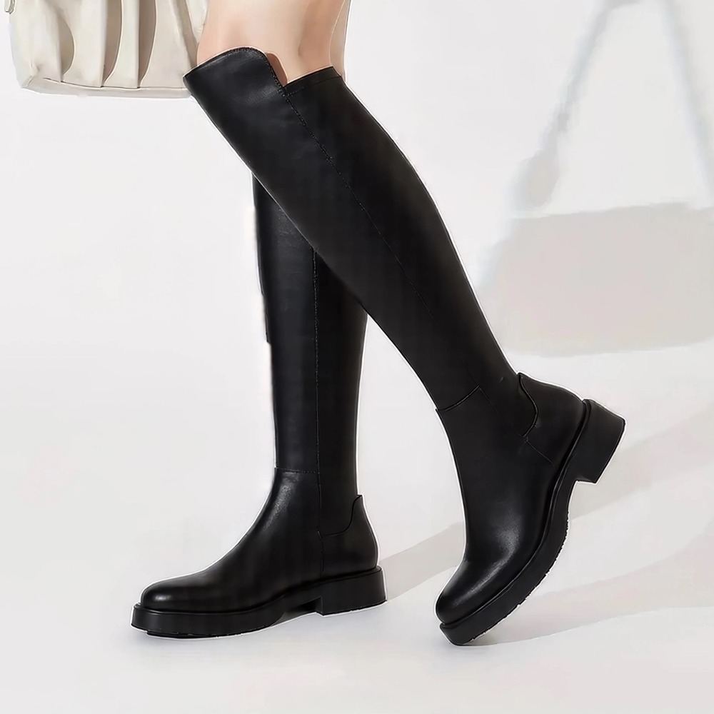 G.C.shoes Ayla Women Black Faux Leather Over The Knee Lug Sole Platform Boots 6